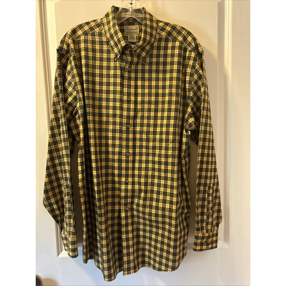 LL Bean Men’s M Yellow Plaid Traditional Fit Wrinkle Resistant Shirt Vintage - Picture 5 of 5